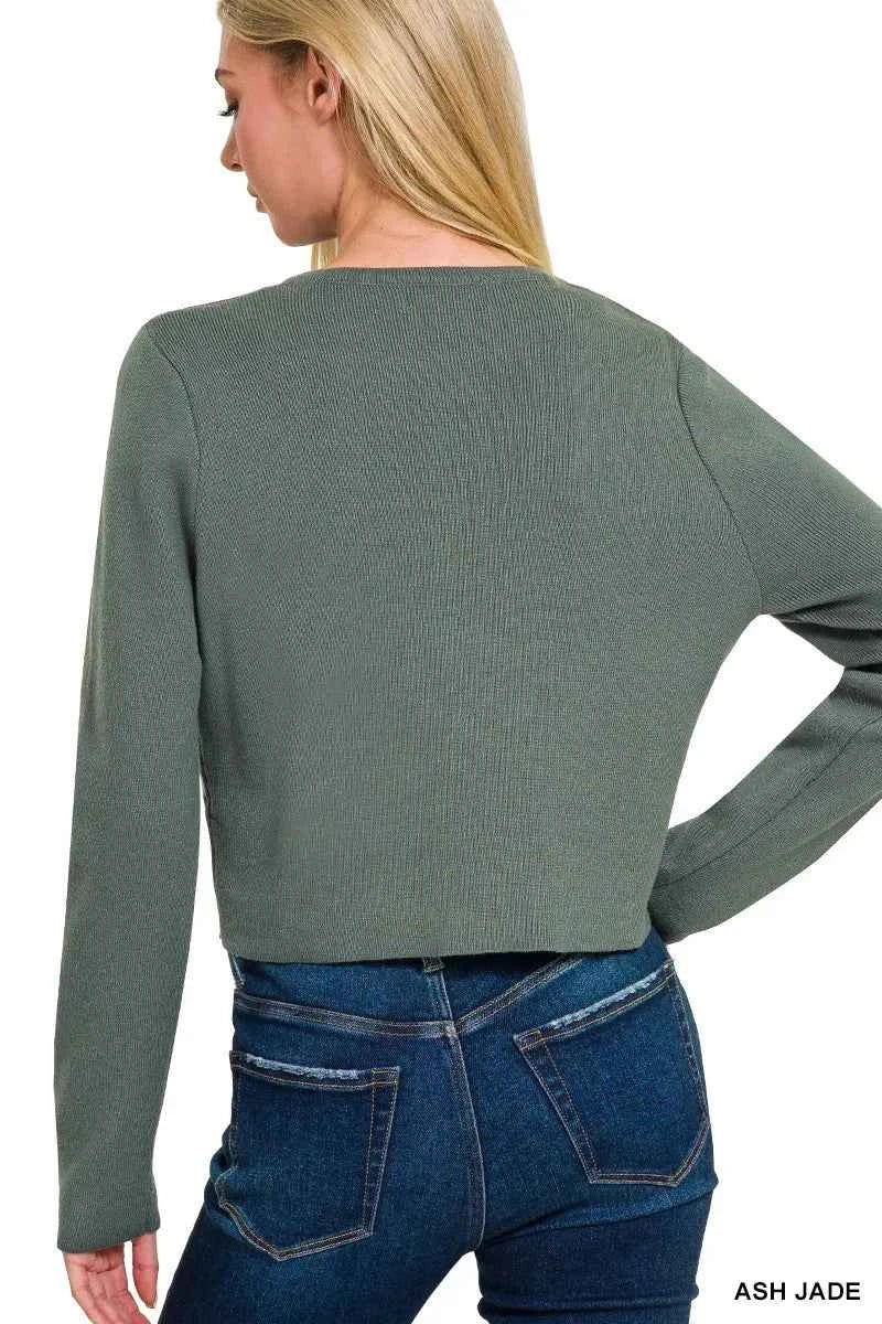 Zenana Button-Front Crewneck Long Sleeve Cropped Cardigan dadb6a3382e84965b3589fcc65b4a690-Max-Origin
