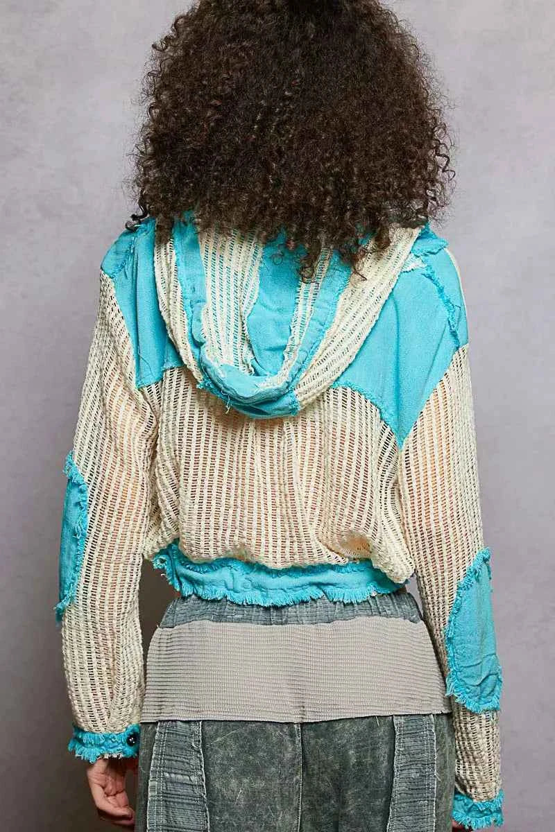 POL Texture Woven Button Down Hooded Shirt with Drawstring Hem dae235c1-8ddb-4d47-be95-3dae6fc4b97c-Max-Origin