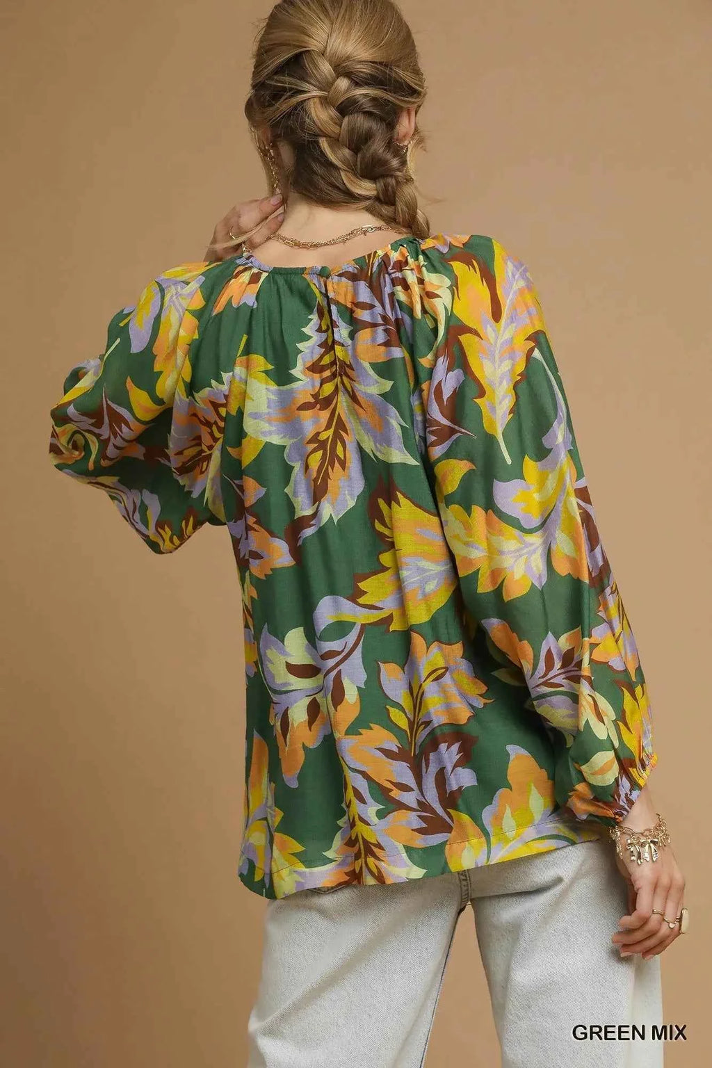 Umgee Mix Abstract Print Balloon Sleeve Blouse dae57f6a-196a-4910-9343-e4fb25b23616-Max-Origin