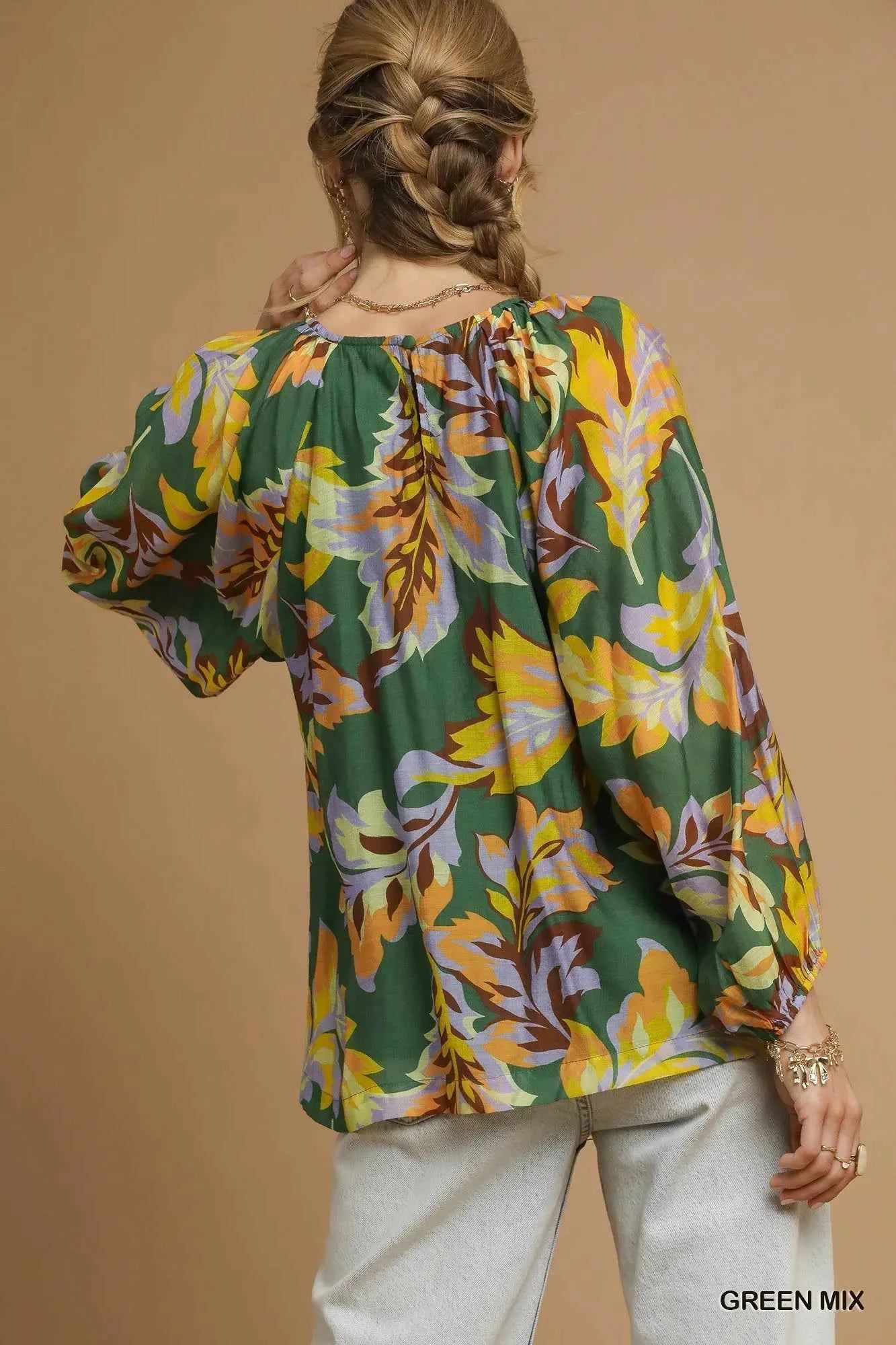 Umgee Mix Abstract Print Balloon Sleeve Blouse dae57f6a-196a-4910-9343-e4fb25b23616-Max-Origin