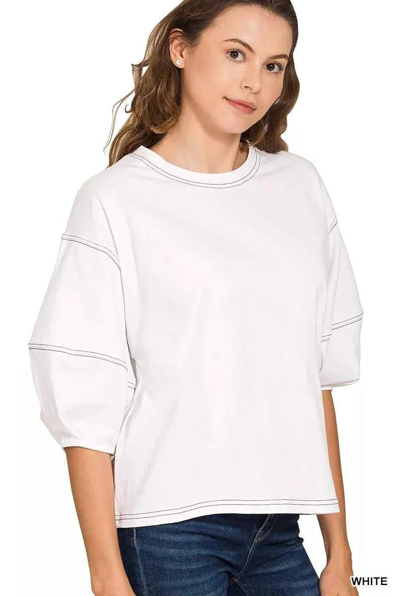 Zenana Balloon Sleeve Top with Contrast Stitching daeaa2e3c5974e27bc0bc312904aa148-Max-Origin