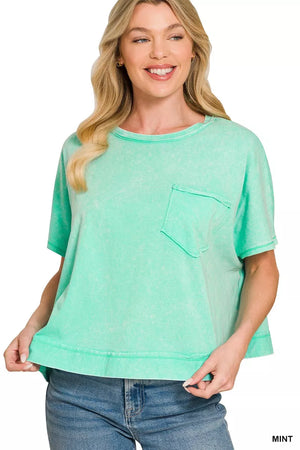 Acid Washed Round Neck Short Sleeve Oversized T-Shirt MINT daf42b56-5f25-4eb0-b5eb-d938dfdd3ecc-Max-Origin