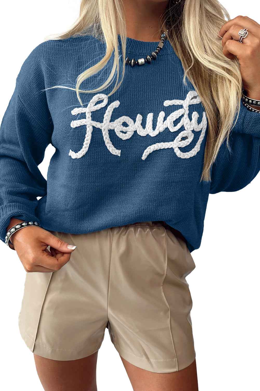 Dusk Blue Howdy Embroidered Graphic Sweater db053d28059b415c