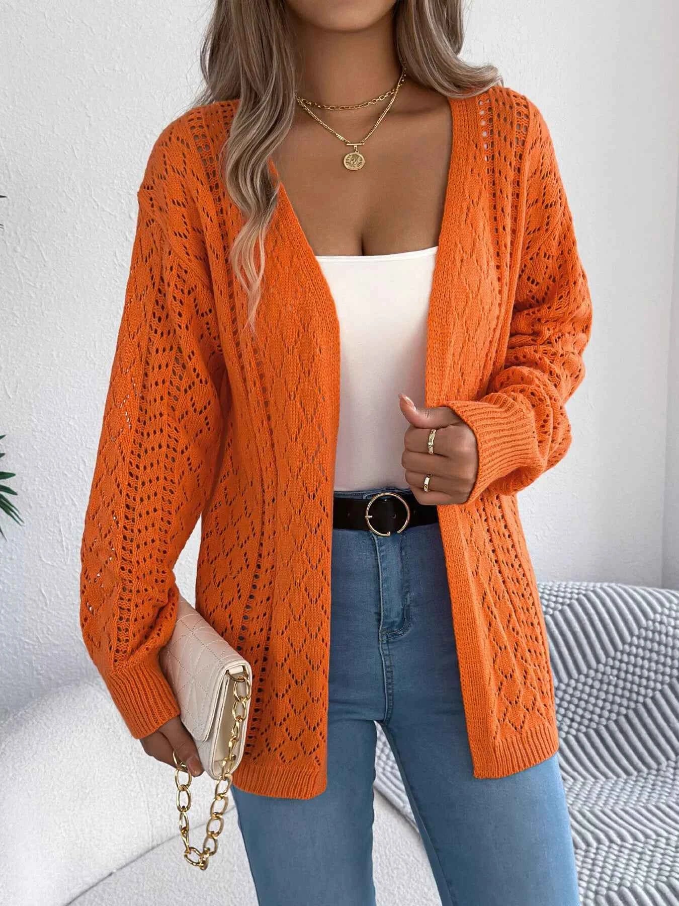 Openwork Open-Front Long Sleeve Cardigan db089842937f4ac0b63f1b033b75539b-Max-Origin