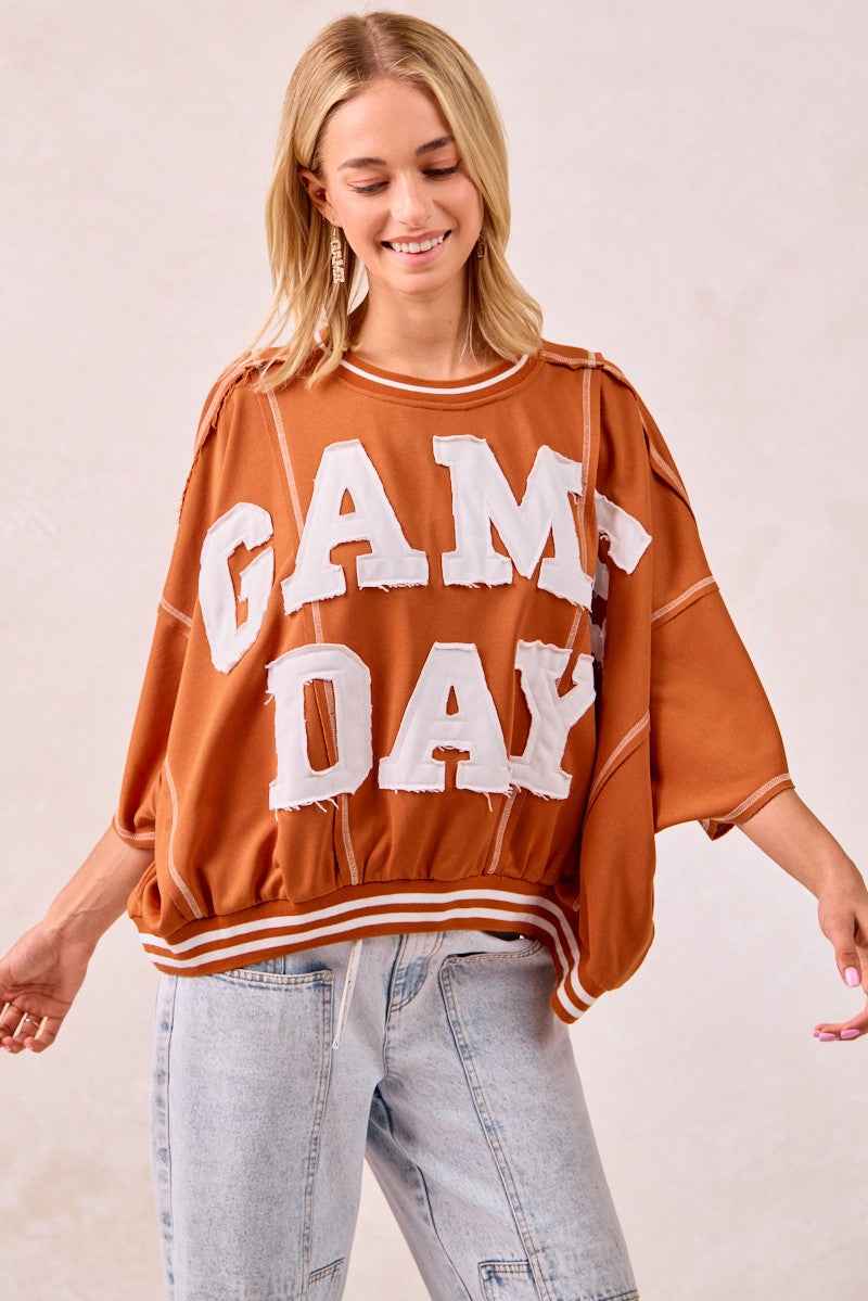 BiBi Gameday Patchwork Stitch Detail French Terry Top BURNT ORANGE WHITE db09f0ba195b4659a46d7c1afeed64d5-Max