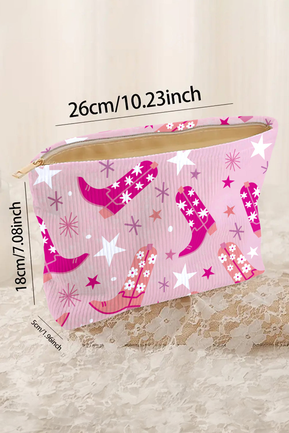 Pink Western Cowboy Boots Print Corduroy Makeup Bag db0acb9c5737b6d5