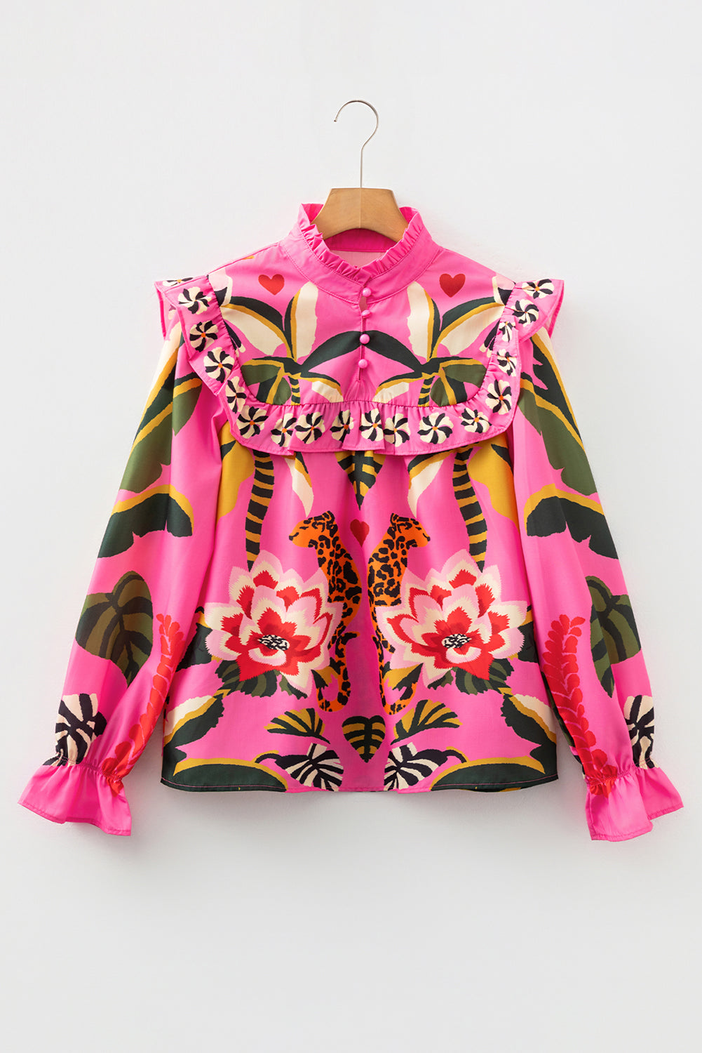 Rose Leopard Print Tropical Ruffle Blouse db0c143a150d7aee
