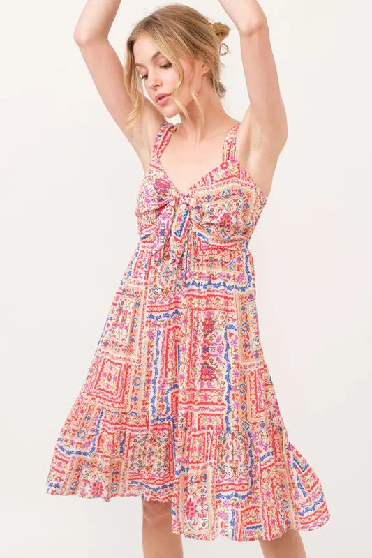 And The Why Tied Front Smocked Back Tiered Boho Printed Dress db0c64b0b81b4efa8213220ff90d5749-Max-Origin