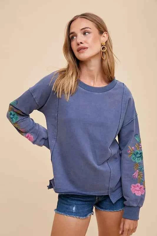 Annie Wear Embroidered Long Sleeve French Terry Top db0fd7af-1c66-4a06-8fed-0f514c4f7b34-Max
