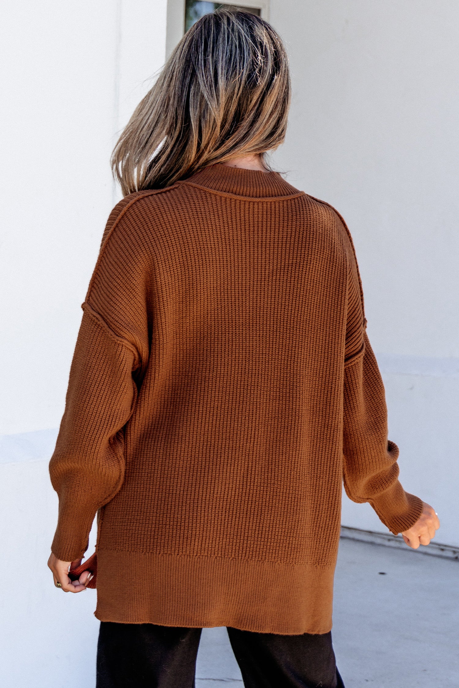 Chestnut Long Sleeve Ribbed Knit Stand Neck Regular Fit Sweater db12c9a8d8fa3509
