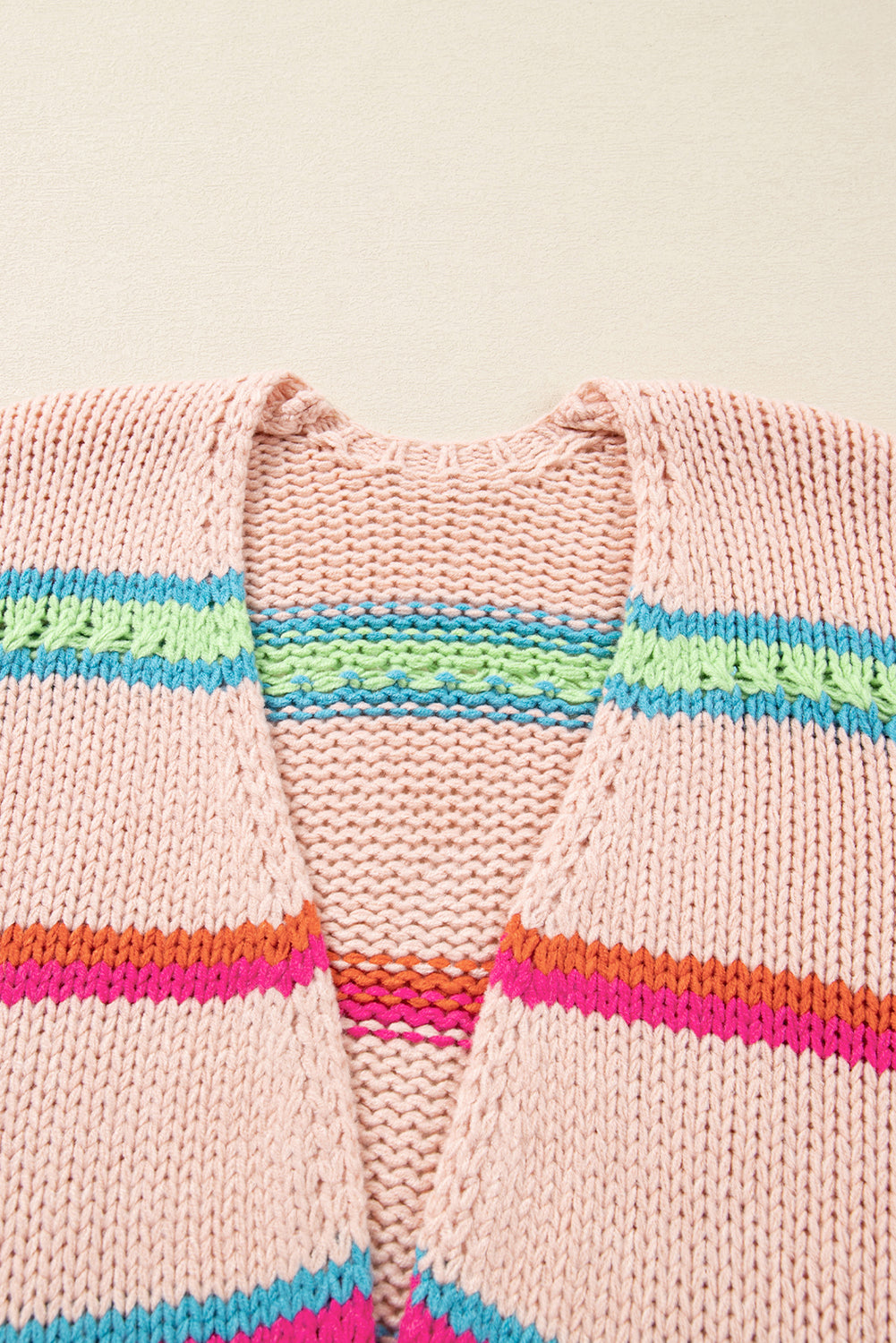 Multicolour Open Front Striped Colorblock Knit Oversize Cardigan db18b1a09fdbddb2