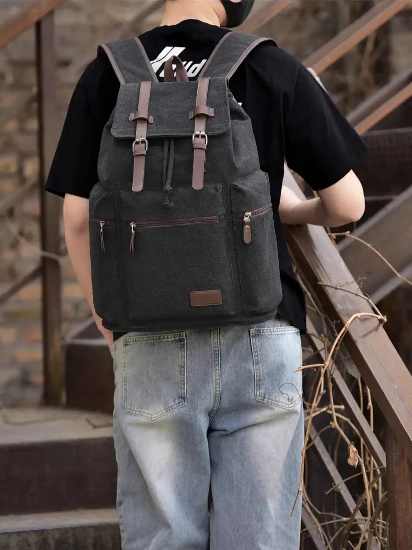 Canvas Backpack Bag with Buckle Straps Black One Size db1ba5ba75c741d89eee37fe257b1458-Max-Origin