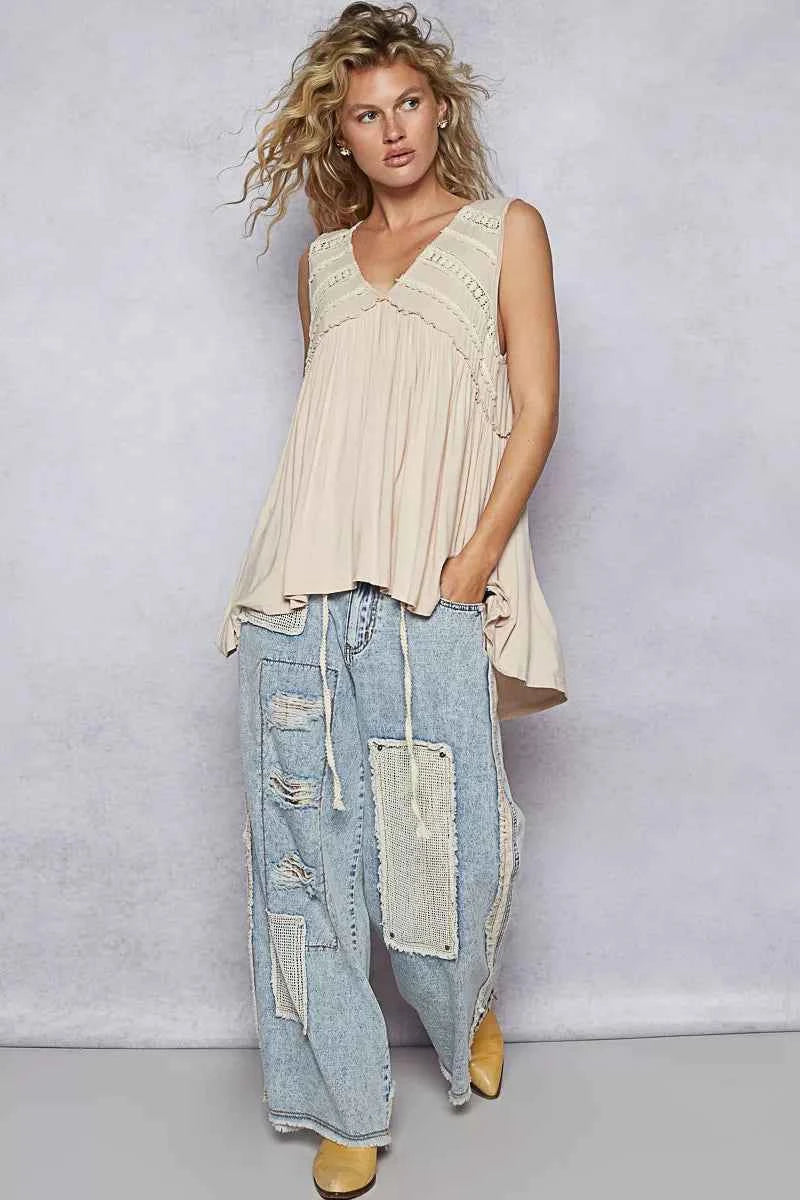 Lace Trim Babydoll Sleeveless Top with Ruffled and Raw Edge Detail db1dcfe1-8bd7-42e2-9bb9-46d8c7cd6b56-Max-Origin