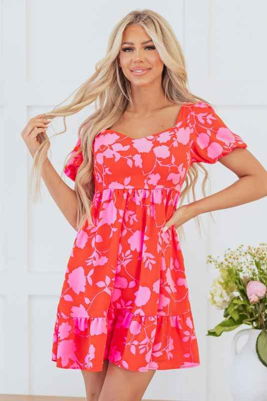 Kayla Floral Sweetheart Neck Dress Red db1ea79c-748a-490d-9eac-880a6e51dfe7