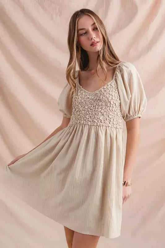 SO ME Textured Woven Daily Dress with Puff Sleeves db22964b-494e-4d56-af0a-c86f4a103ea8-Max-Origin