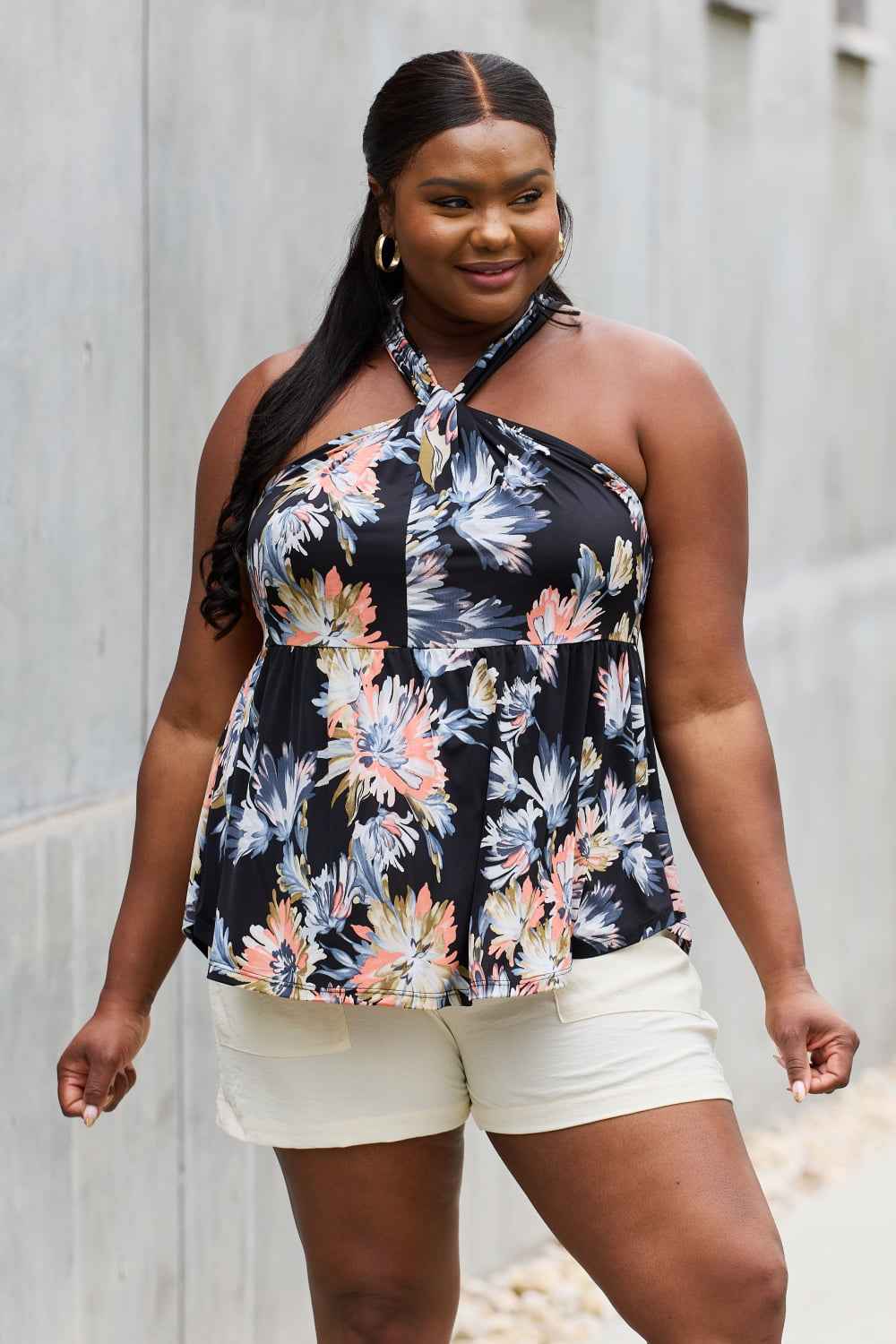 Be Stage Full Size Floral Halter Top in Black db294b0cdfbc4146a0fff360a37c2ead-Max
