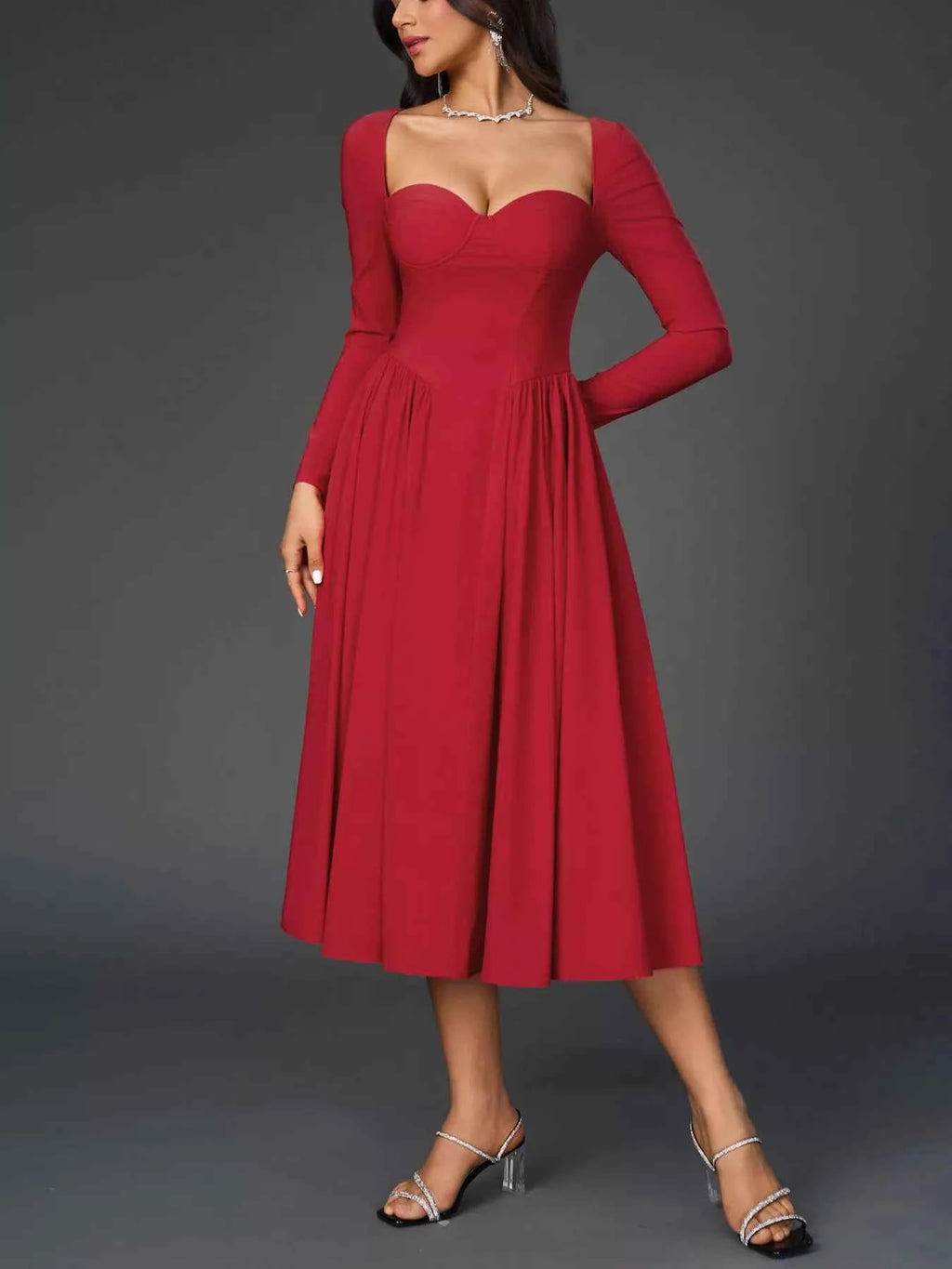 Sweetheart Neckline Long Sleeve A-Line Midi Dress db307879e5484bb9b1fdb3b1e1daa9da-Max-Origin
