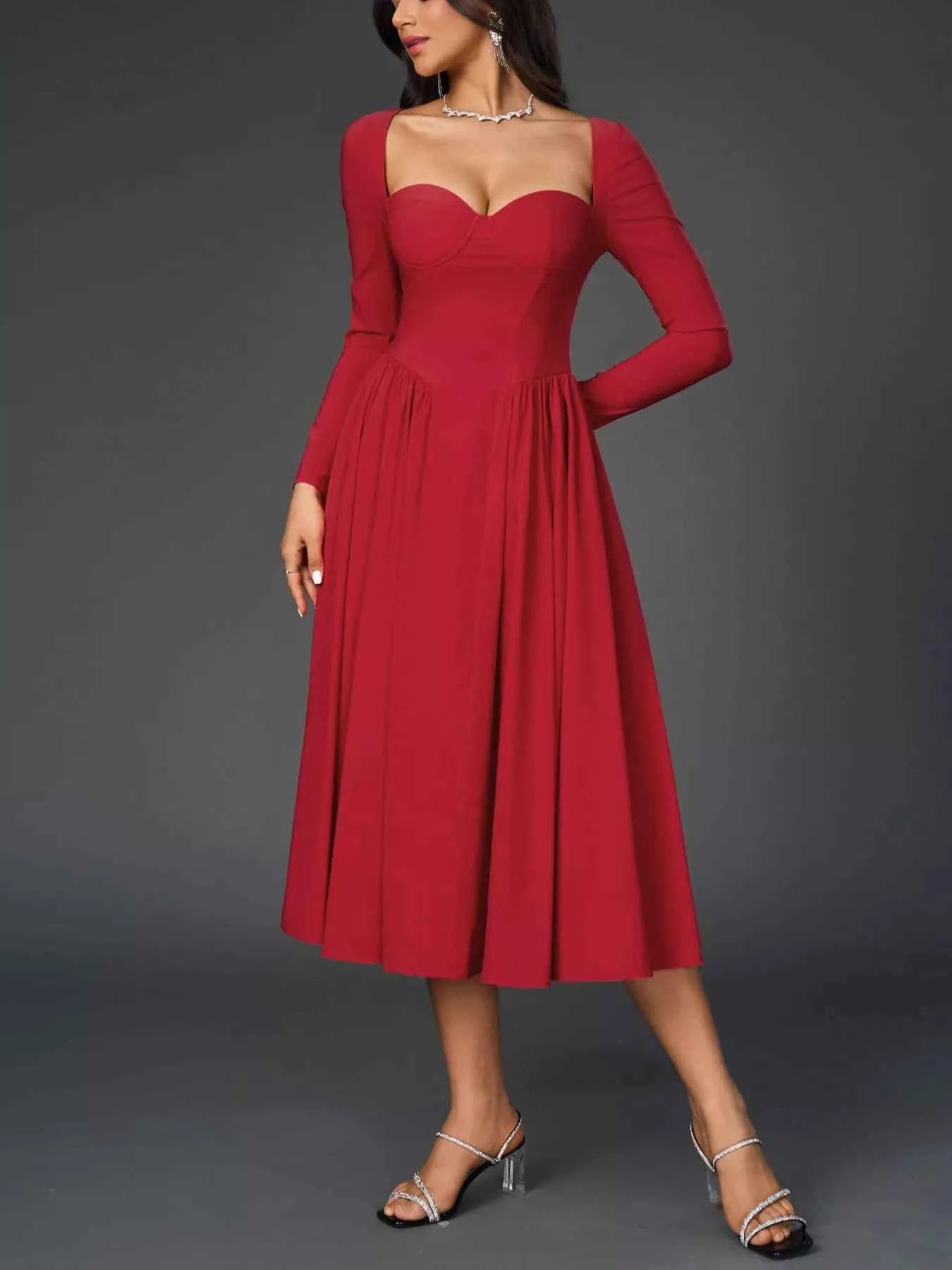 Sweetheart Neckline Long Sleeve A-Line Midi Dress db307879e5484bb9b1fdb3b1e1daa9da-Max-Origin