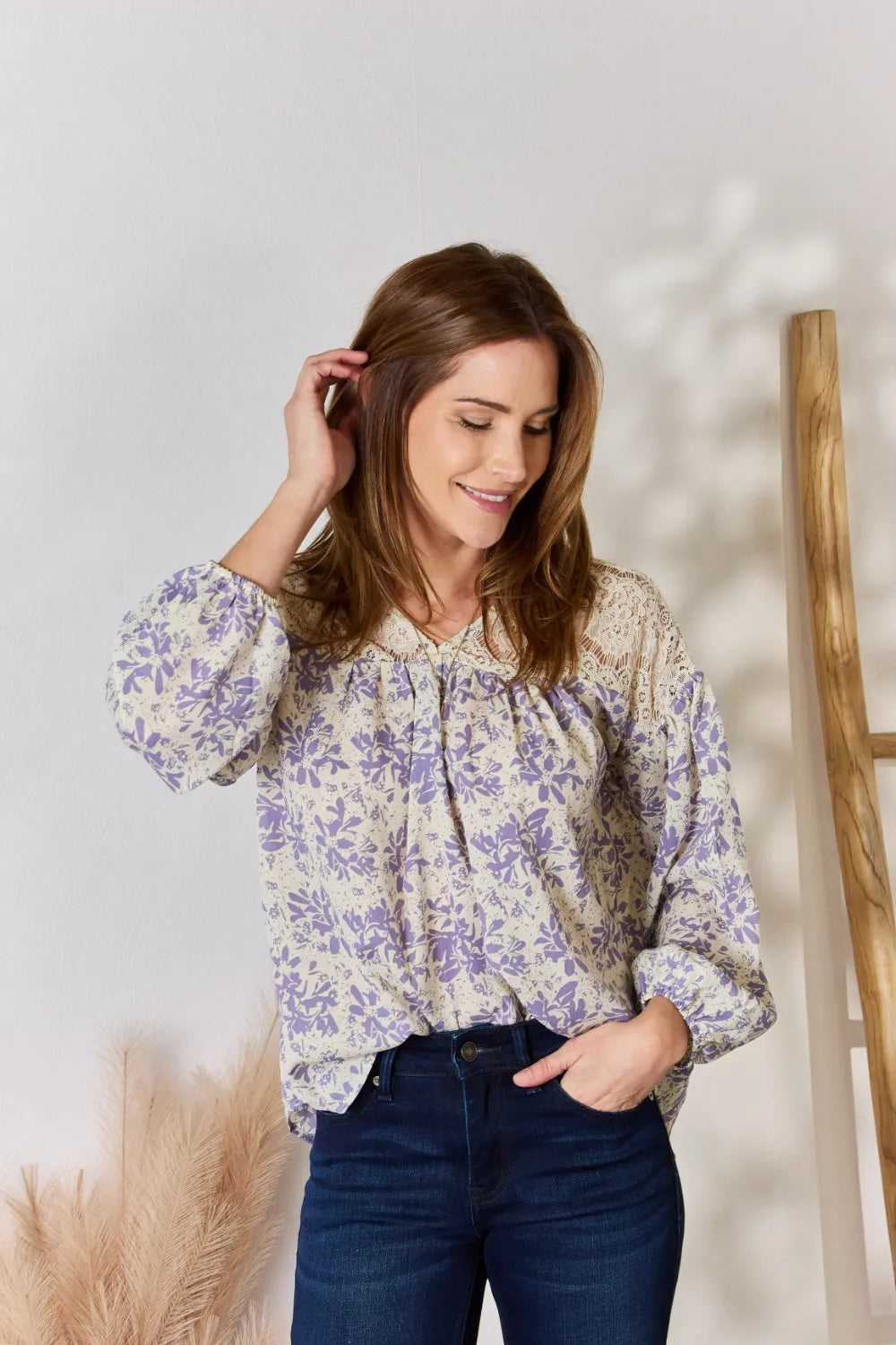 Hailey & Co Full Size Lace Detail Printed Blouse db32c068-90e4-42c2-94ba-0595d74de90d-Max