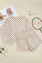 Checkered Long Sleeve Top and Skirt Two-Piece Set