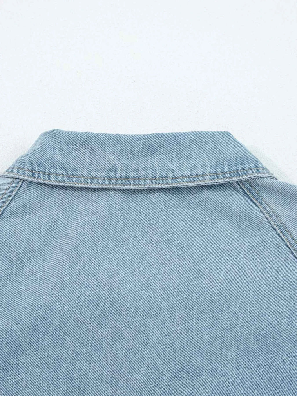 Elastic Edge Collared Zip Up Denim Jacket With Pocket db3902790c2a4c939ed4d9669163eaa0-Max-Origin