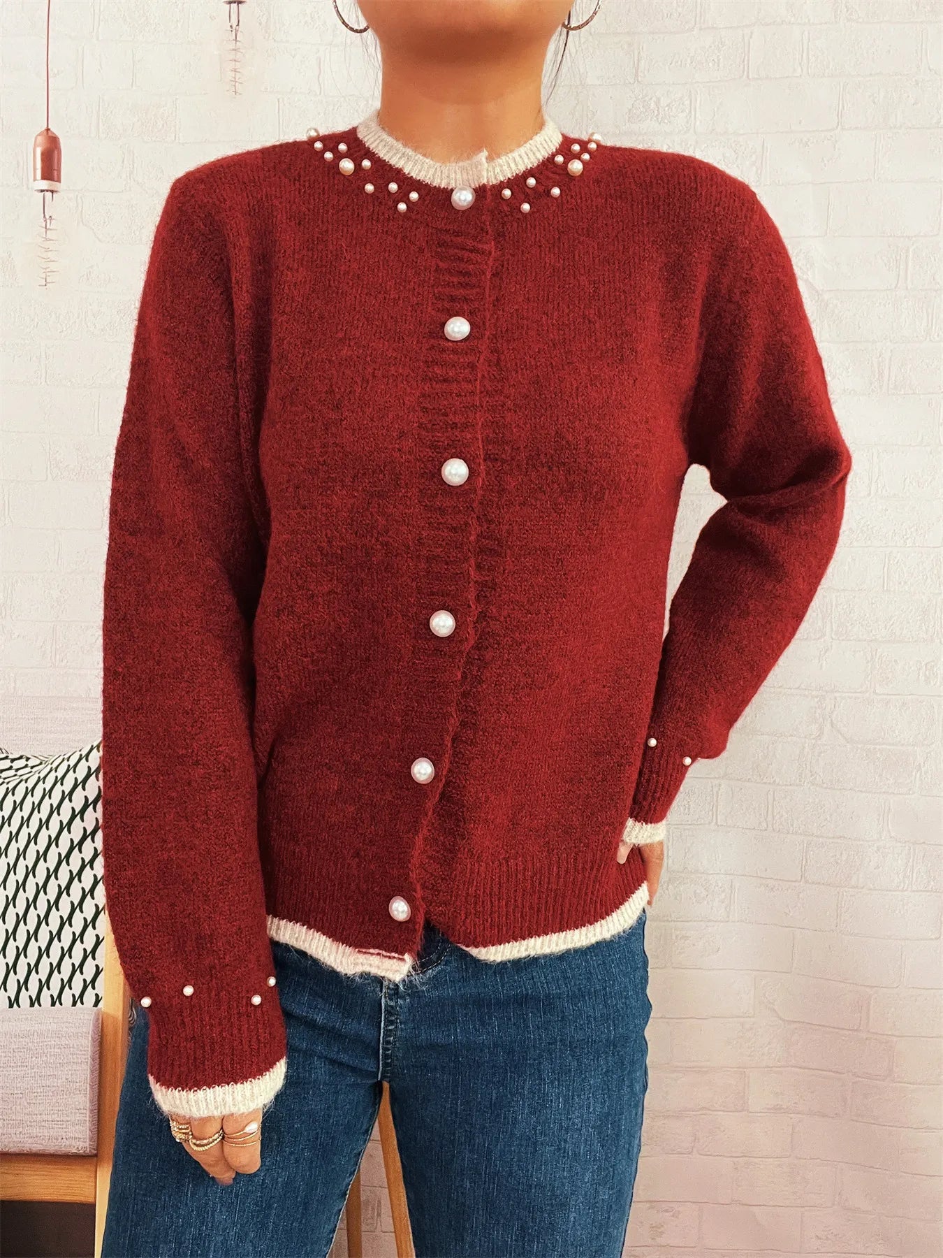 Pearl Embellished Button-Front Cardigan db40875f03d64571af27fb1a28bb6ff9-Max-Origin