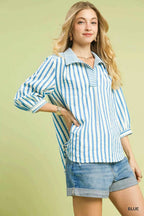 Umgee Striped Collared Neck Blouse db45be4d-3c8e-489a-b584-37662fe75908-Max-Origin