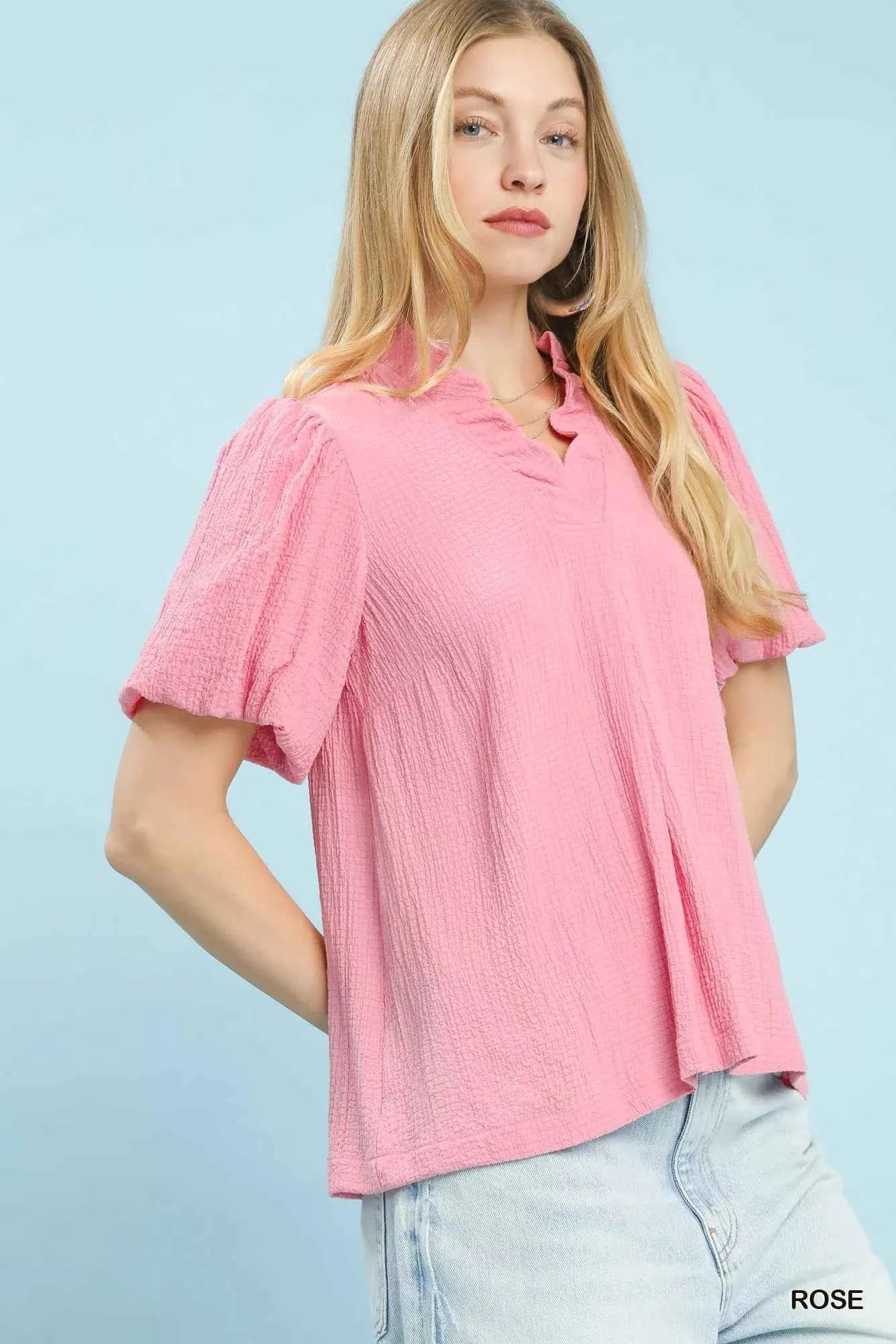 Umgee Seersucker Puff Sleeve Blouse db5cf5b6-d555-4c6b-b1bb-474f97a3a05a-Max-Origin