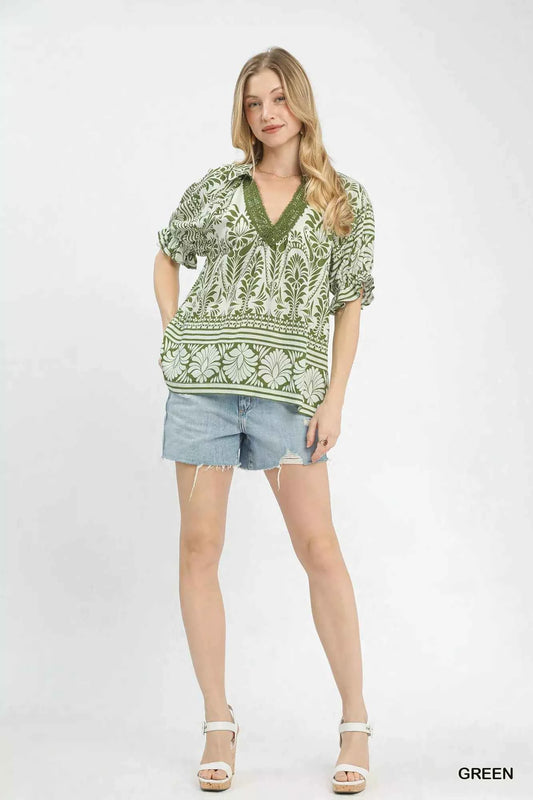 Umgee Two Tone Boarder Print Top db644582-1d1a-4ee9-a8fe-7d95504deaa4-Max-Origin
