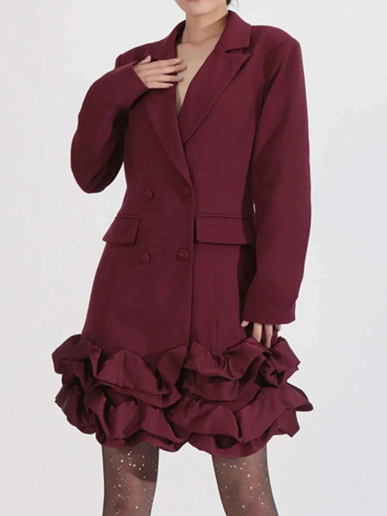 Ruffle Hem Double-Breasted Blazer Dress db6967e9-866d-47f1-92dc-982f56f37598-Max-Origin