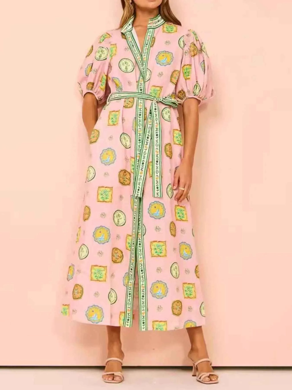 Printed Puff Sleeve Midi Shirt Dress db6b32ad-eb51-452b-9713-62c4c339093a-Max-Origin