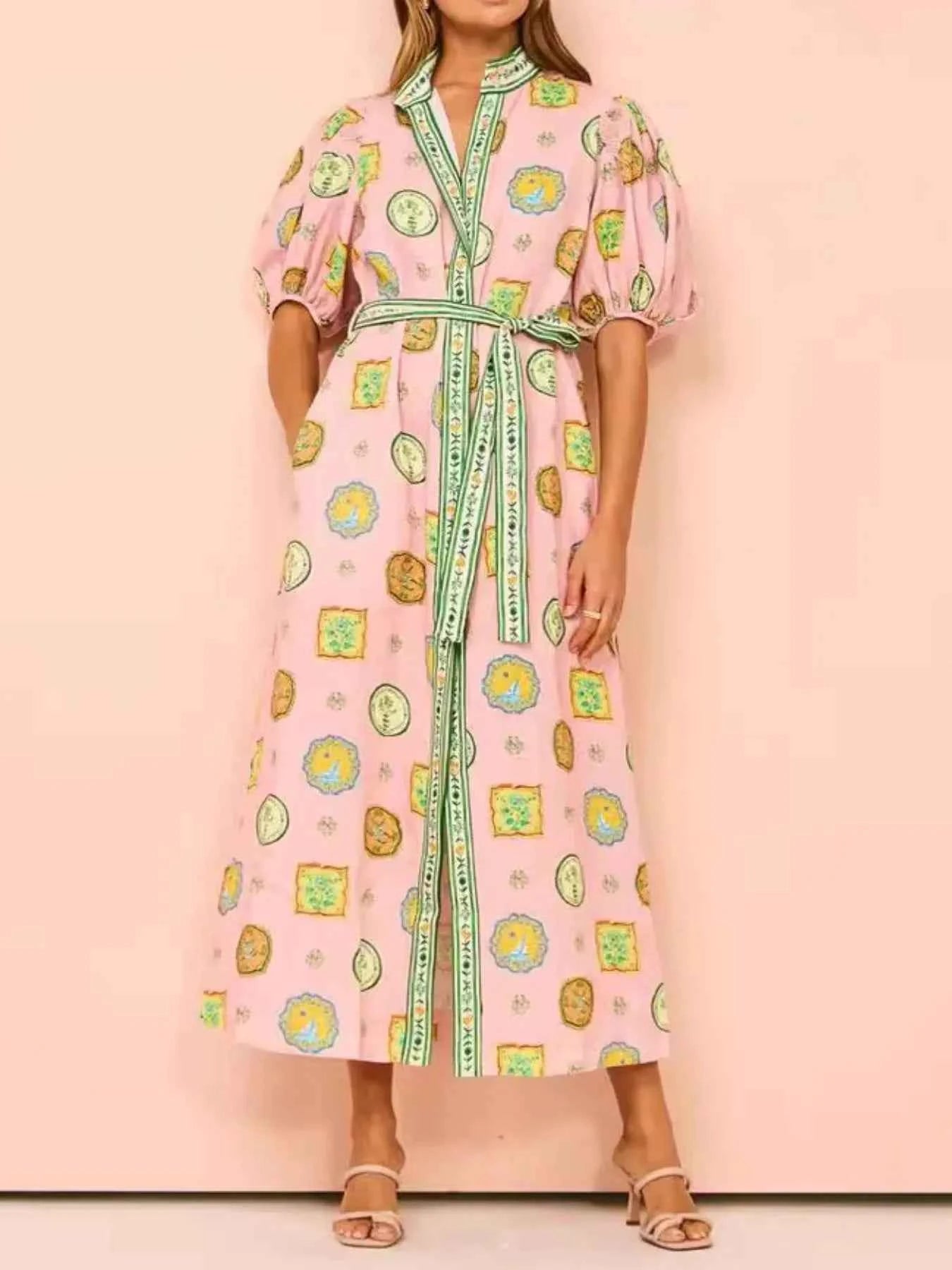 Printed Puff Sleeve Midi Shirt Dress db6b32ad-eb51-452b-9713-62c4c339093a-Max-Origin
