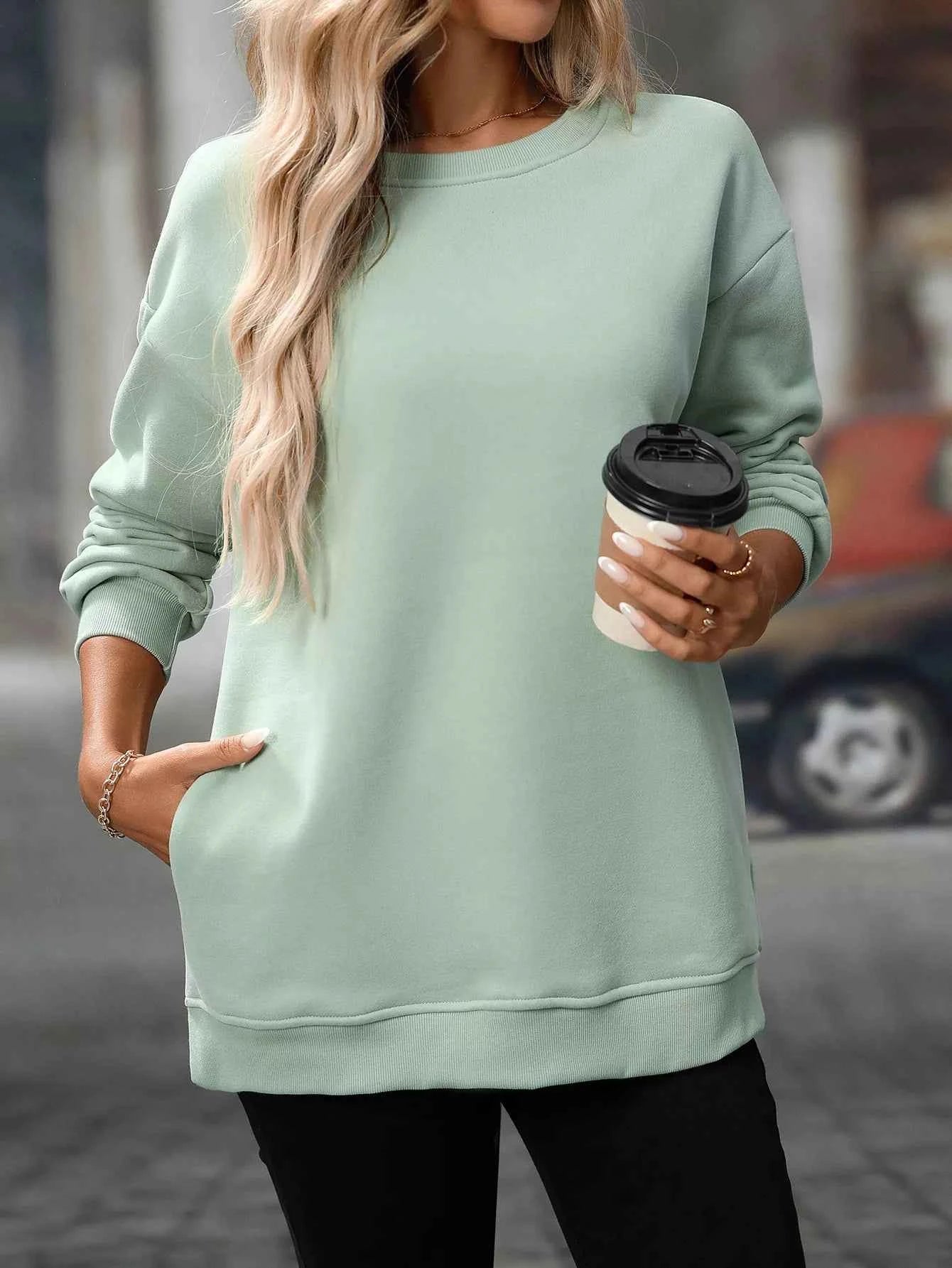 Casual Solid Color Long Sleeve Sweatshirt Gum Leaf db70edc4-1e57-45c6-8d98-8a00e73fe13e-Max-Origin