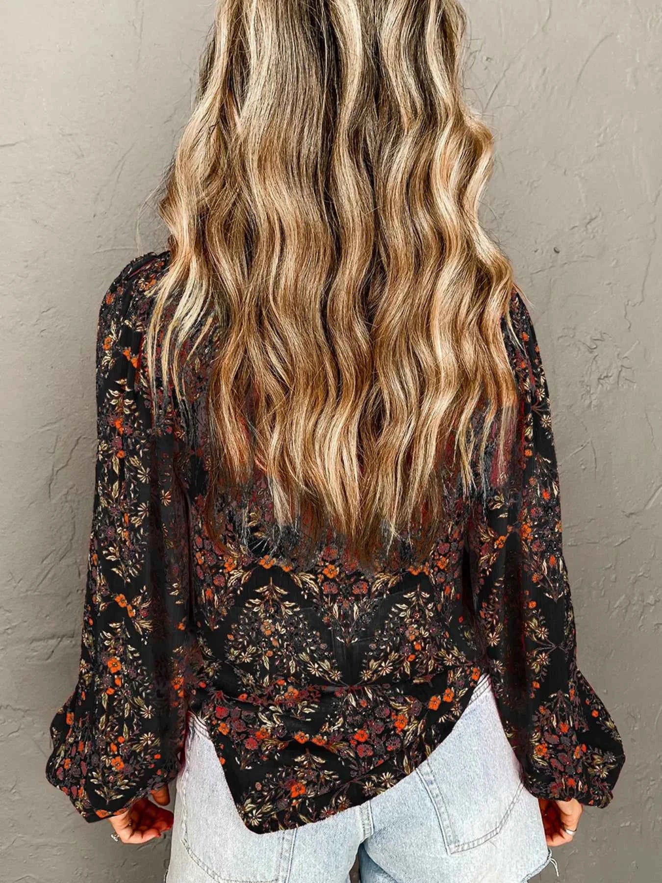 Floral Print Lantern Sleeve Loose Shirt db7a77b2-cdaa-4a87-ba62-55d0cc3a3654-Max-Origin
