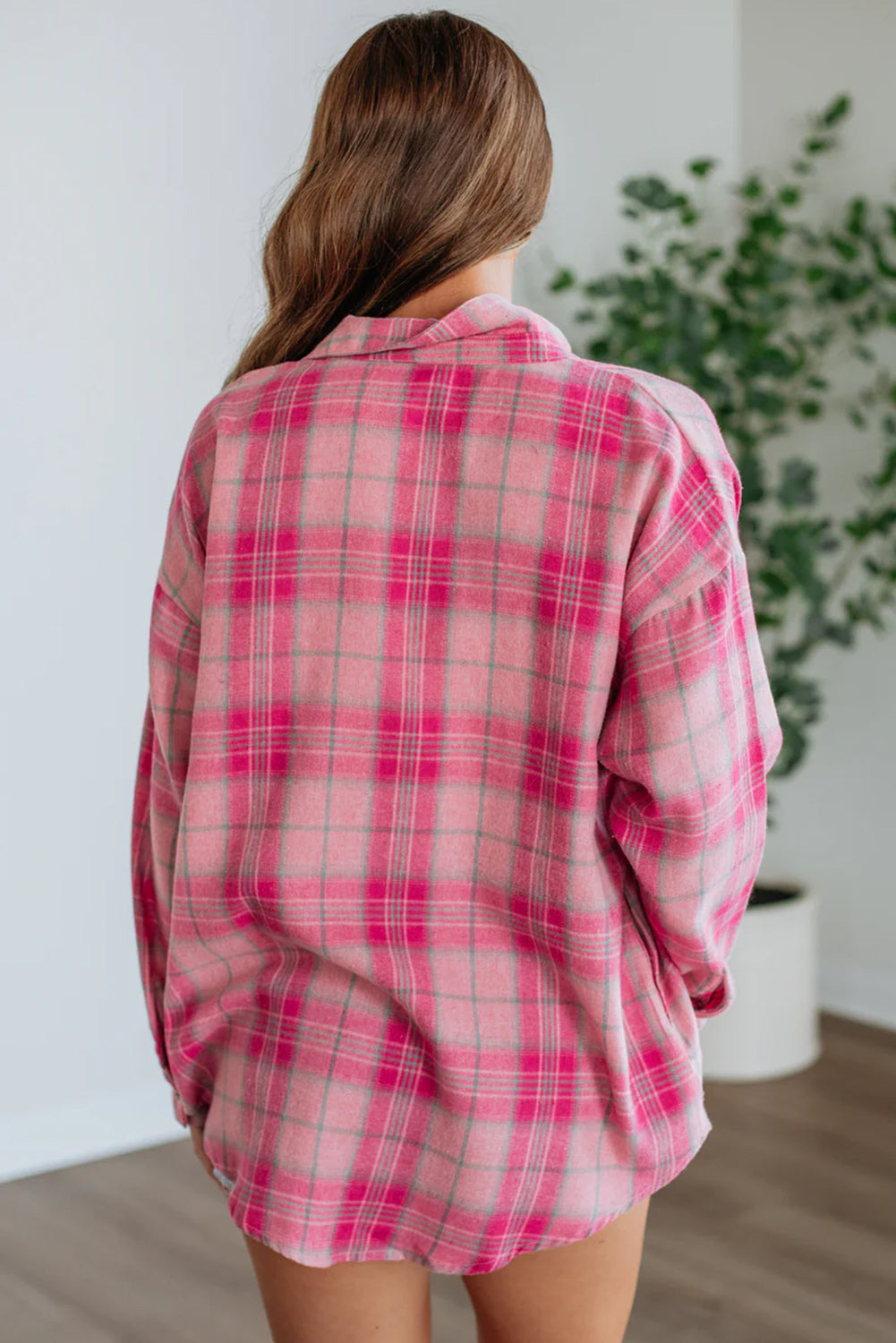 Sachet Pink Plaid Rounded Hem Long Sleeve Shirt db81fb39ff099c59