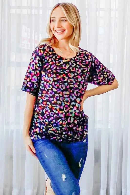 And The Why Leopard Foil Printed Half Sleeve Summer Sweater db821be370b64a5bb7db3690426c0703-Max-Origin