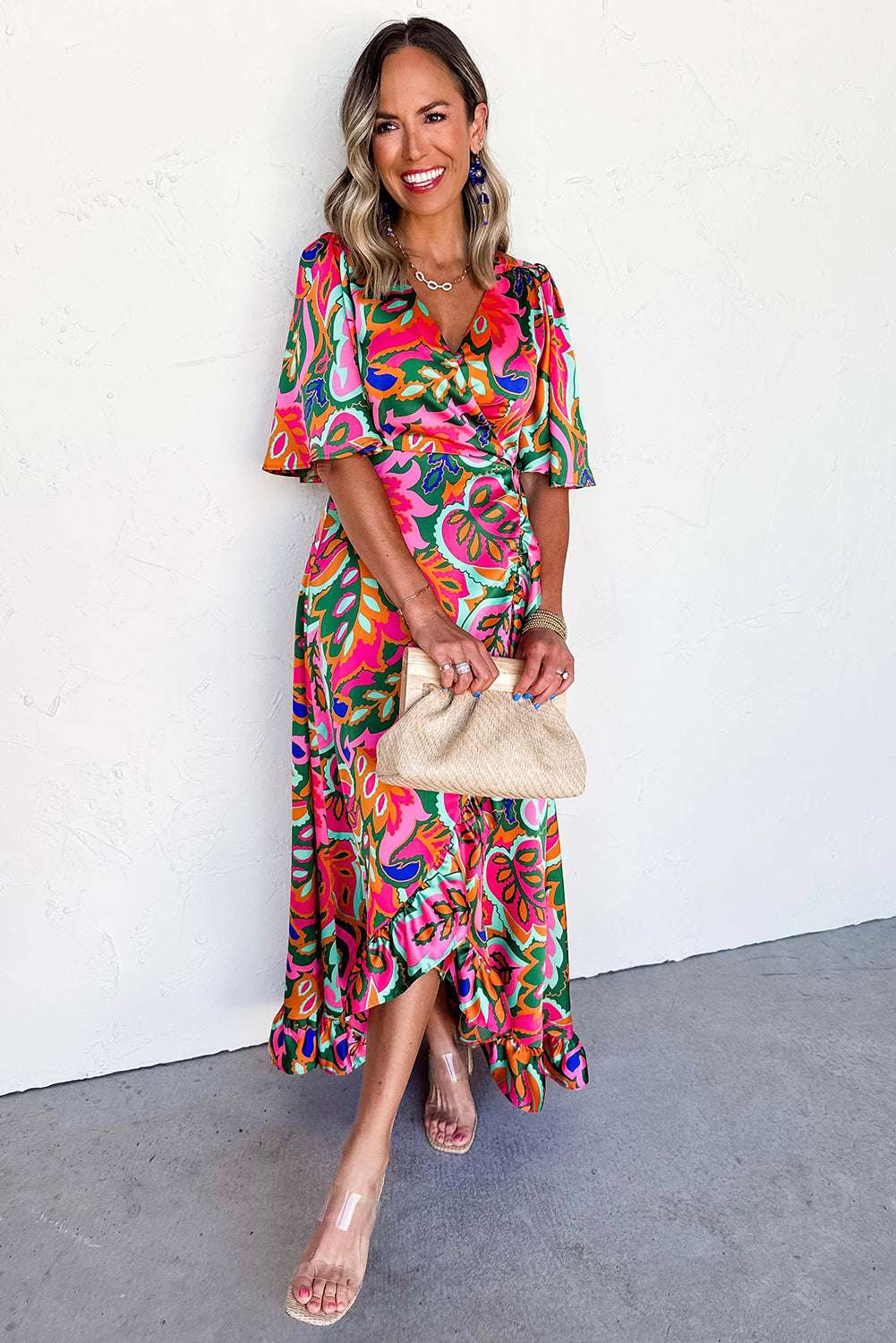 Rose Tropical Plant Print Surplice V Neck Ruffle Hem Maxi Dress db82cd4dbfc67196-_5
