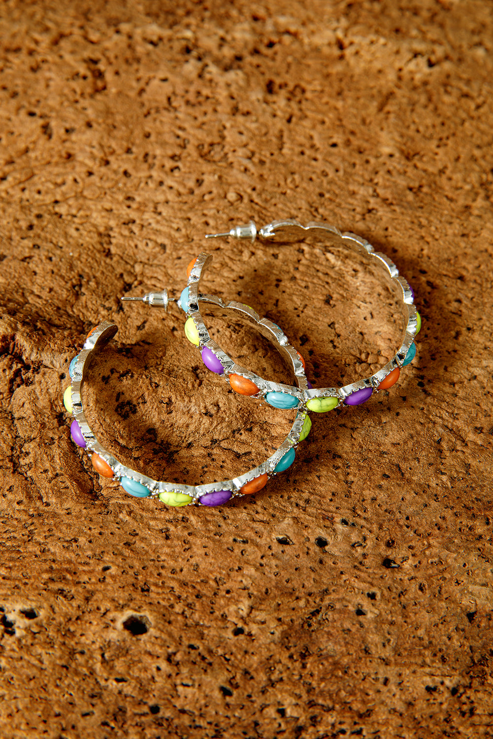 Silvery Boho Turquoise Beaded Hoop Earrings db887a8de1e47171