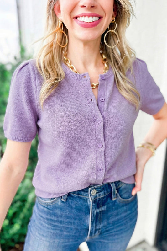 Orchid Petal Short Sleeve Soft Cardigan Sweater T Shirt db8fbfe207a45425