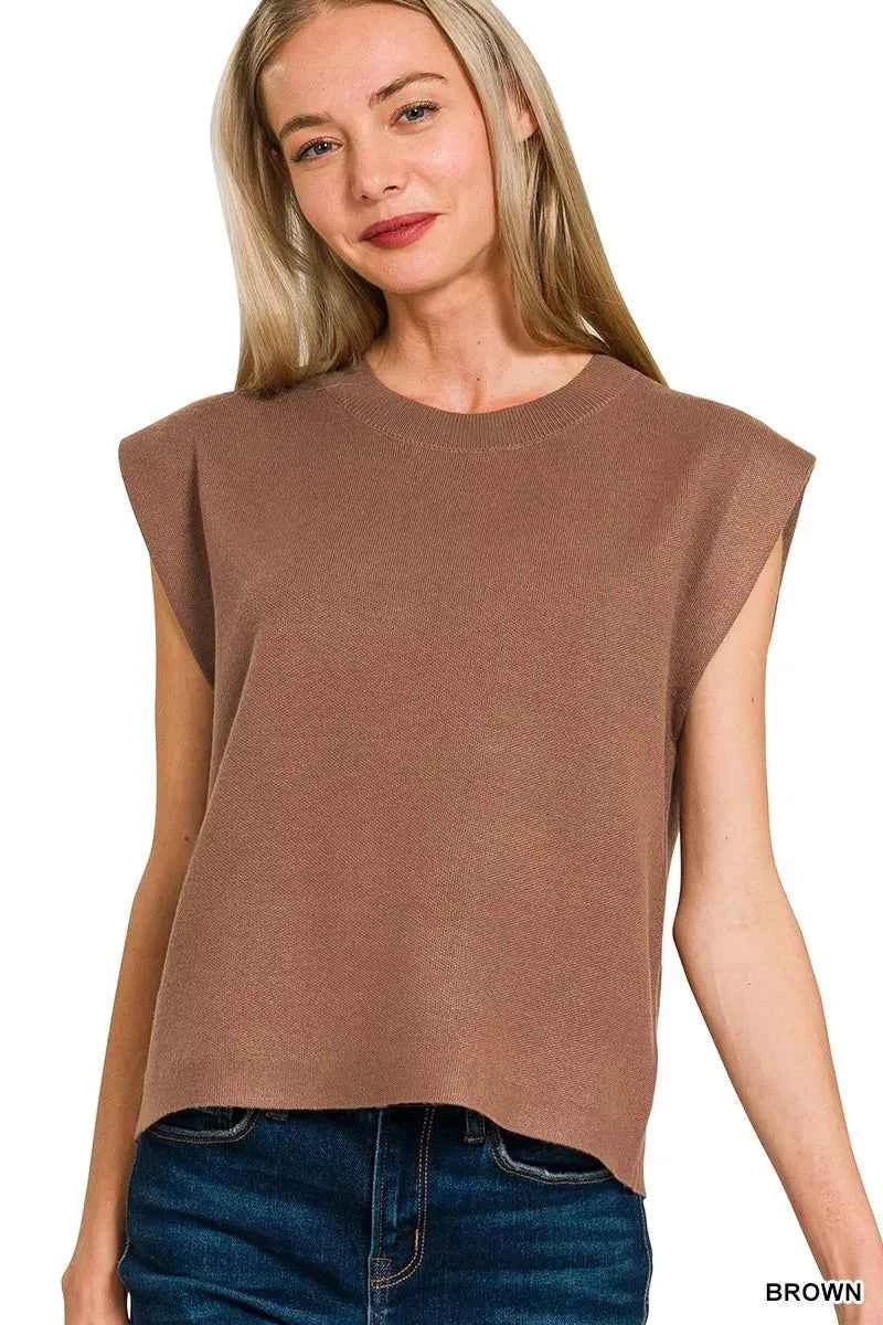 Zenana Round Neck Viscose Sweater Vest BROWN db995b2595b24154a8503bc292bc3923-Max-Origin