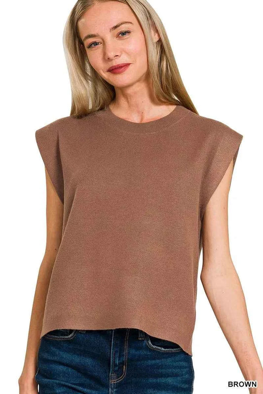 Zenana Round Neck Viscose Sweater Vest BROWN db995b2595b24154a8503bc292bc3923-Max-Origin