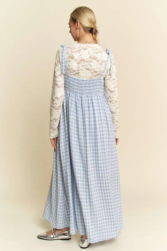 Plaid Smocking Sleeveless Maxi Dress db9b8ff98ca644bb8d1078180384b8fe-Max-Origin