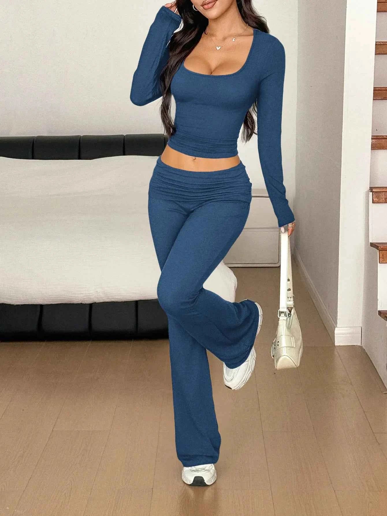Long Sleeve Crop Top and Bootcut Pants Set Peacock Blue db9bcfc9-7cf6-434b-ae70-10d279d0b575-Max-Origin