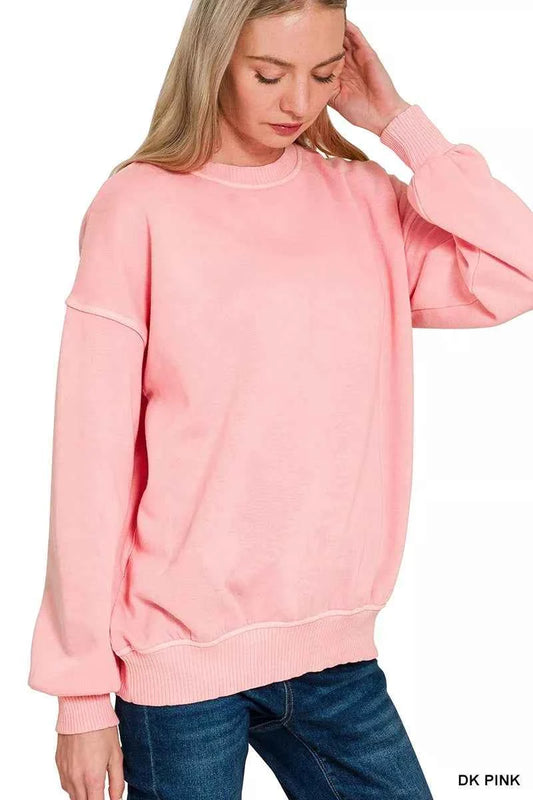Zenana Pigment Dye Fleece Oversized Sweatshirt DK PINK dba041391a704632aa7f89a95cf2a48c-Max-Origin