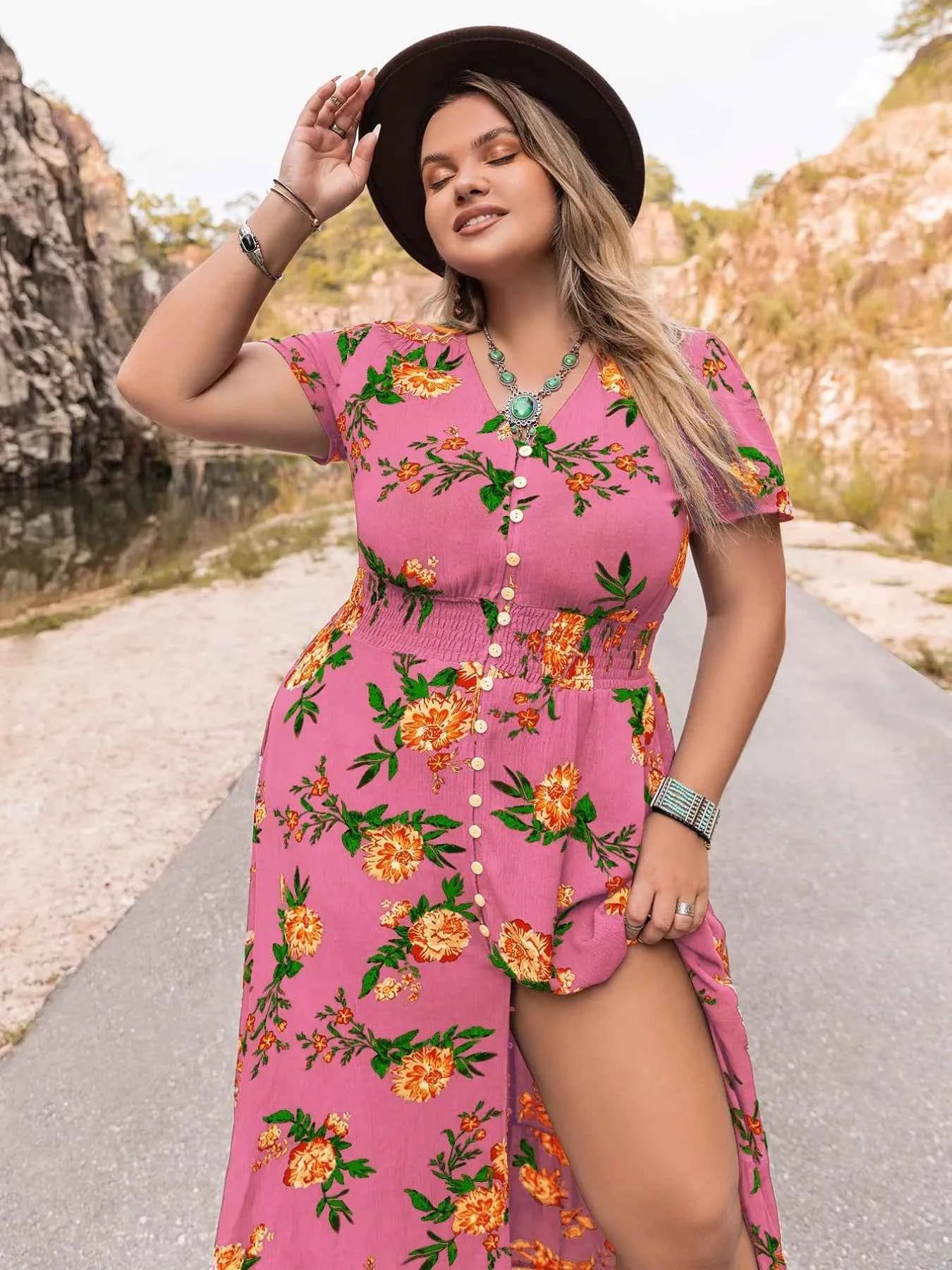 Plus Size Floral V-Neck Short Sleeve Maxi Dress dba053a3-92d6-41f6-81c4-de9846a7d4df-Max-Origin