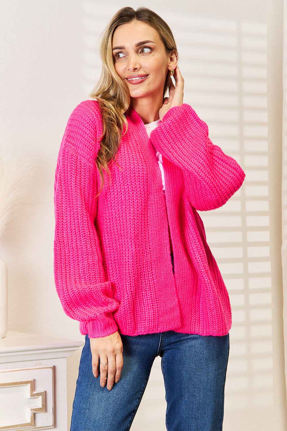 Woven Right Rib-Knit Open Front Drop Shoulder Cardigan dba098d79e5d4b29ad2b59094778185a-Max