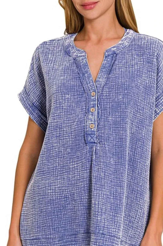 Washed Double Gauze 3/4 Button Henley Neck Shirt dba2d3a0-c6c7-408b-bad2-5f0fdc4945f4-Max-Origin