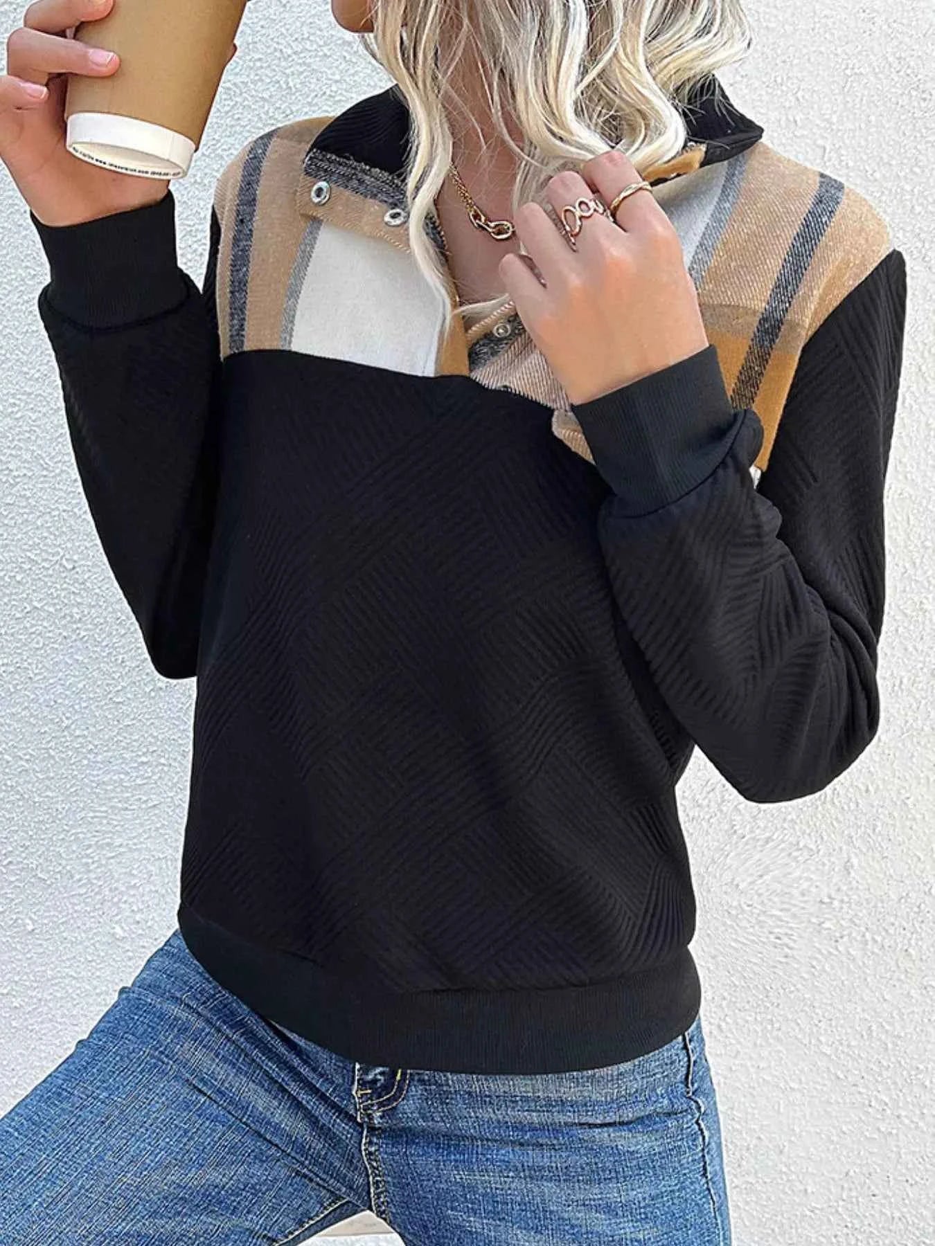 Color Block Texture Long Sleeve Sweatshirt dba9c44f-edfc-4ebd-9fca-9b5cc286acb1-Max-Origin