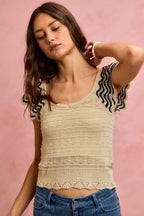 SO ME Wavy Textured Knit Top With Fluttered Sleeves dbaba6ff22354611a219c5053f3ace39-Max