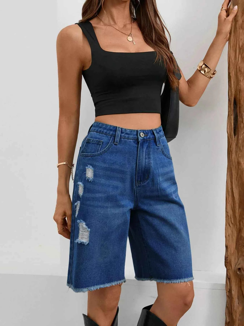 Ripped Frayed Hem Denim Shorts dbad25f7fd8544f790fc0b8cf7afc192-Max-Origin